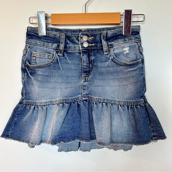 Justice Denim Ruffle Hem Skirt Kids Size 8 - Picture 1 of 9
